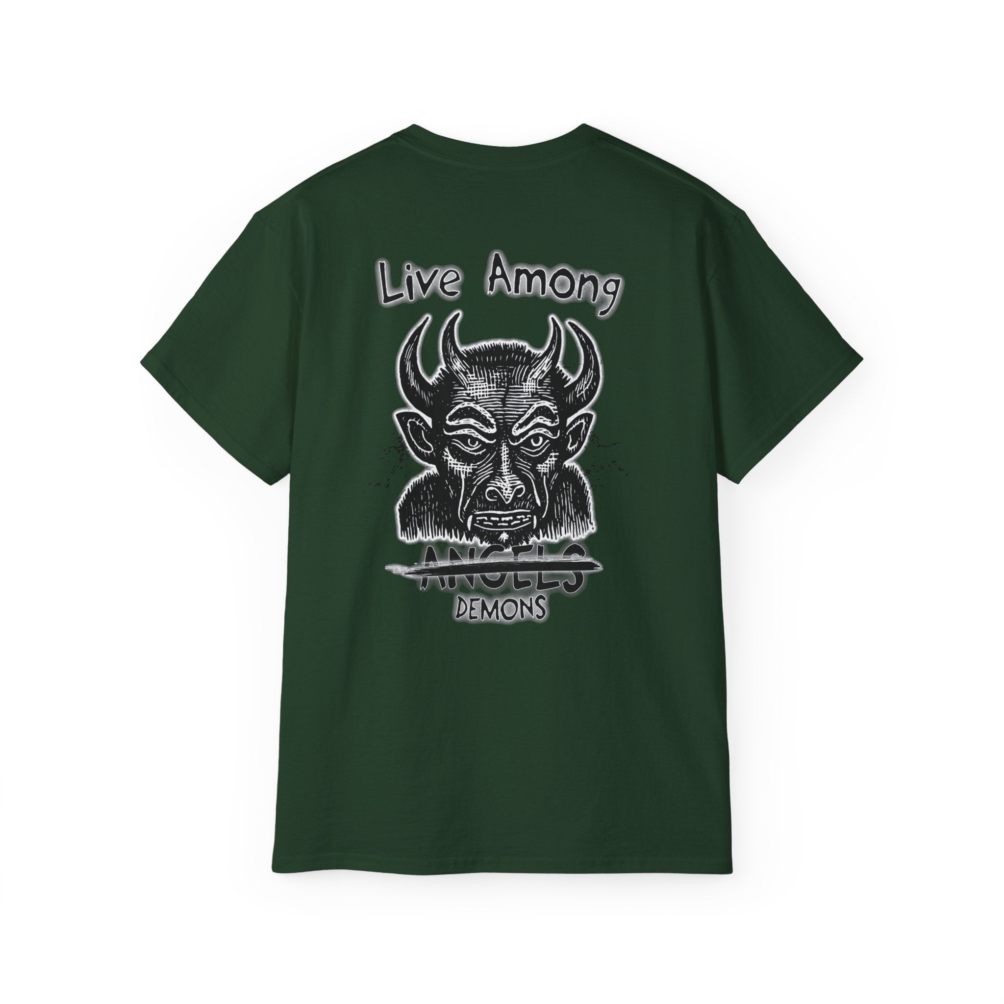 Live Among Demons - Unisex Cotton Tee (Back) - Damned Threads